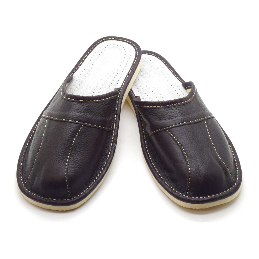 Mens Leather Slippers Mules Dark Brown Size 6 7 8 9 10 11 12 Flip Flop Sandals