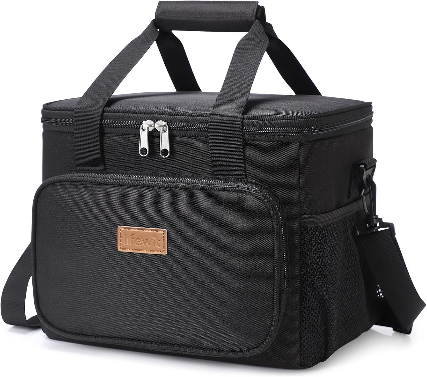 Lunch Bag 15L 24 Can Insulated Lunch Box Soft Cooler Cooling Tote for Adult Men Women, Black