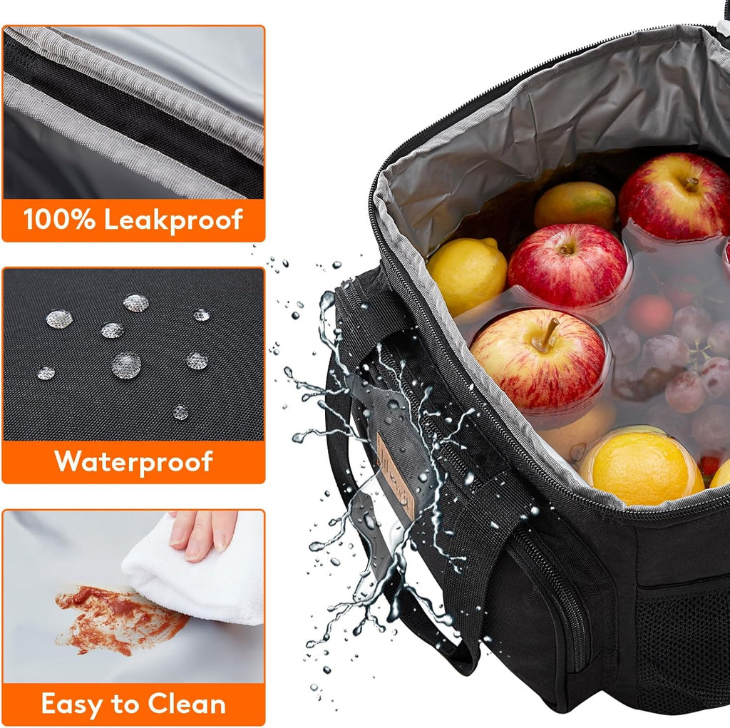 Lunch Bag 15L 24 Can Insulated Lunch Box Soft Cooler Cooling Tote for Adult Men Women, Black