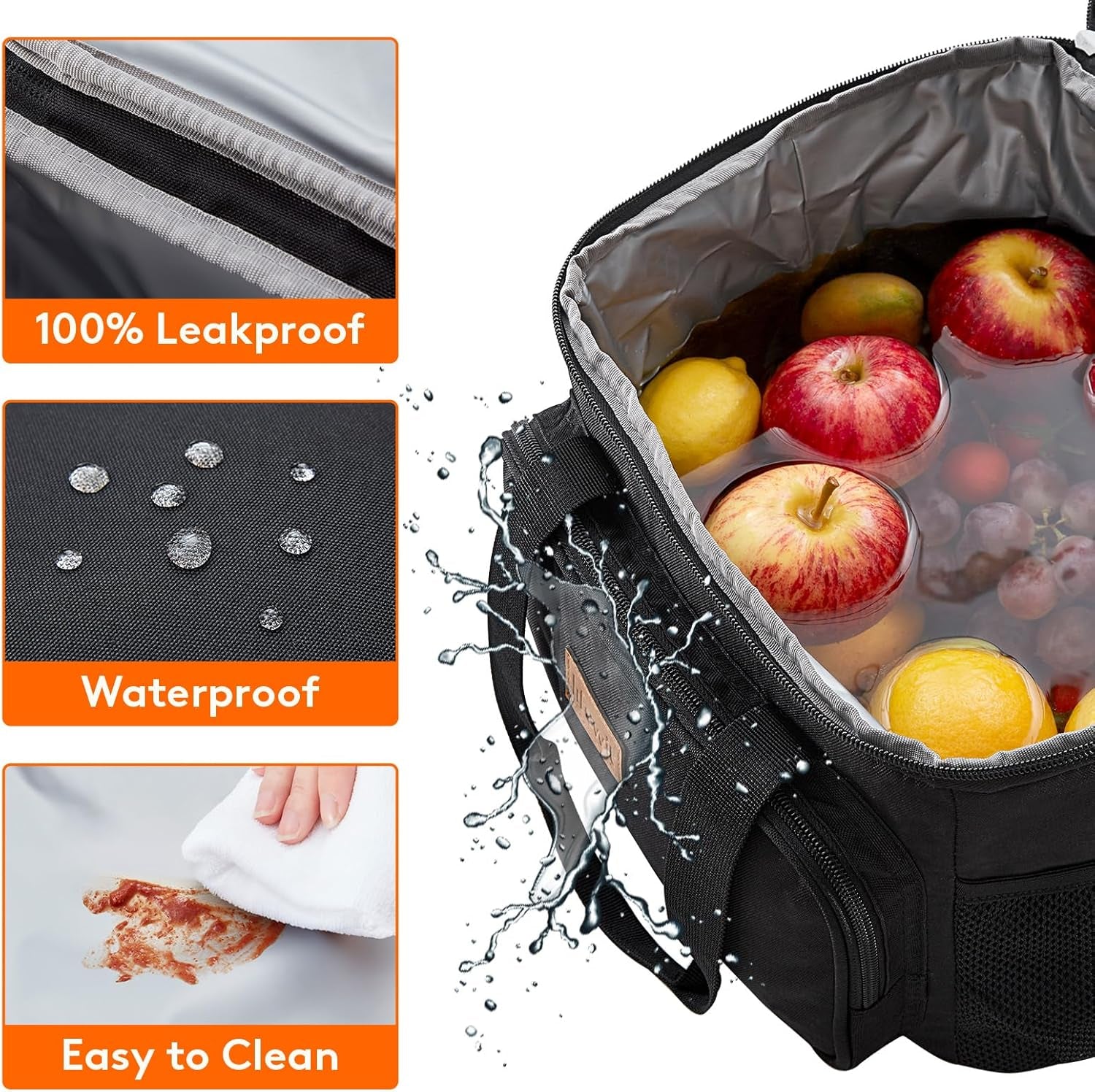 Lunch Bag 15L 24 Can Insulated Lunch Box Soft Cooler Cooling Tote for Adult Men Women, Black