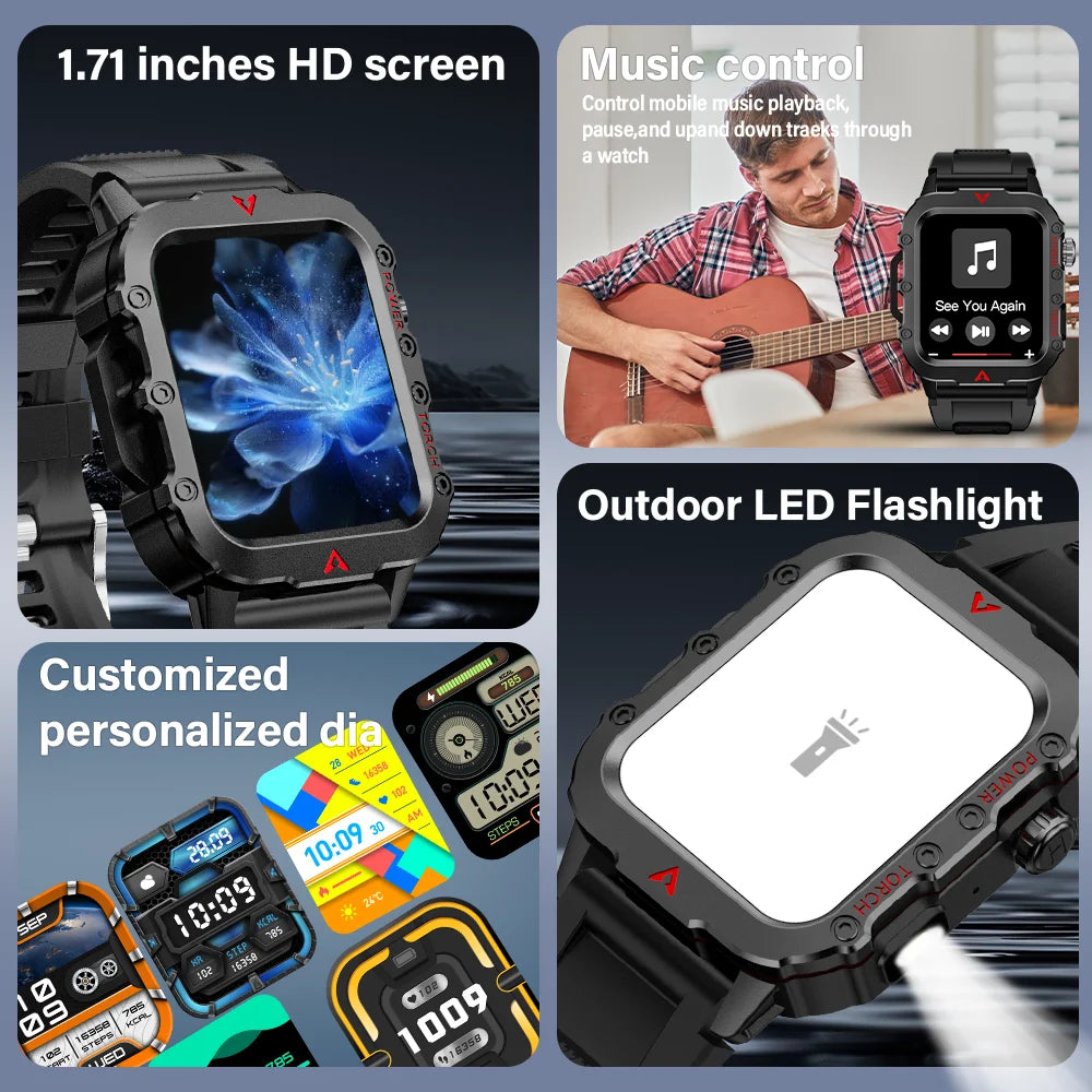 Discover the Ultimate Outdoor Companion: New Men's Smart Watch with LED Flashlight and Health Monitoring Features