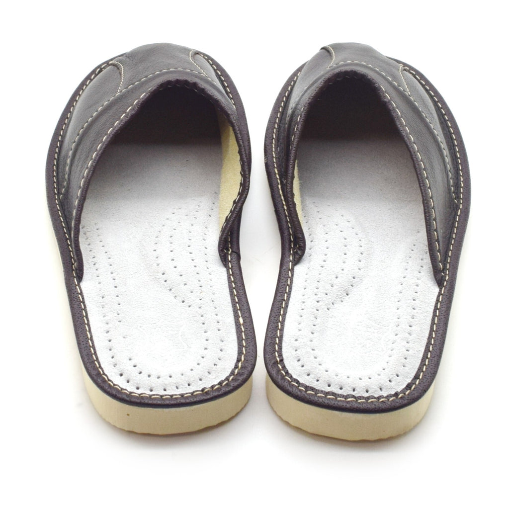Mens Leather Slippers Mules Dark Brown Size 6 7 8 9 10 11 12 Flip Flop Sandals