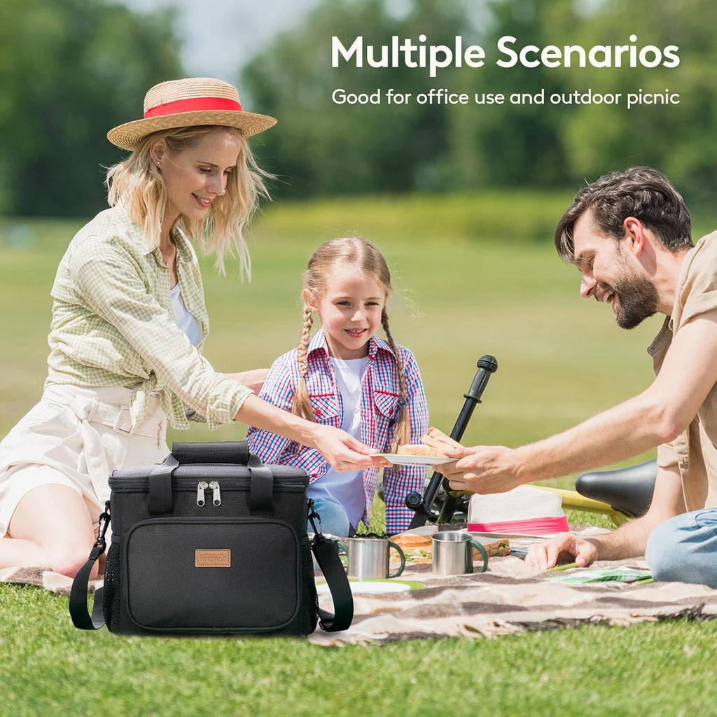 Lunch Bag 15L 24 Can Insulated Lunch Box Soft Cooler Cooling Tote for Adult Men Women, Black