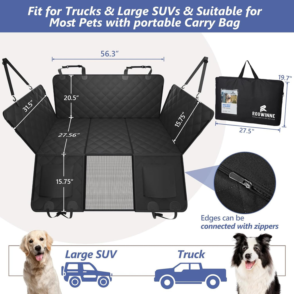 Back Seat Extender for Dogs - Large Space, Hard Bottom Holds 400Lbs, Sturdy Pet Seat Cover for Trucks, Waterproof Backseat Dog Hammock
