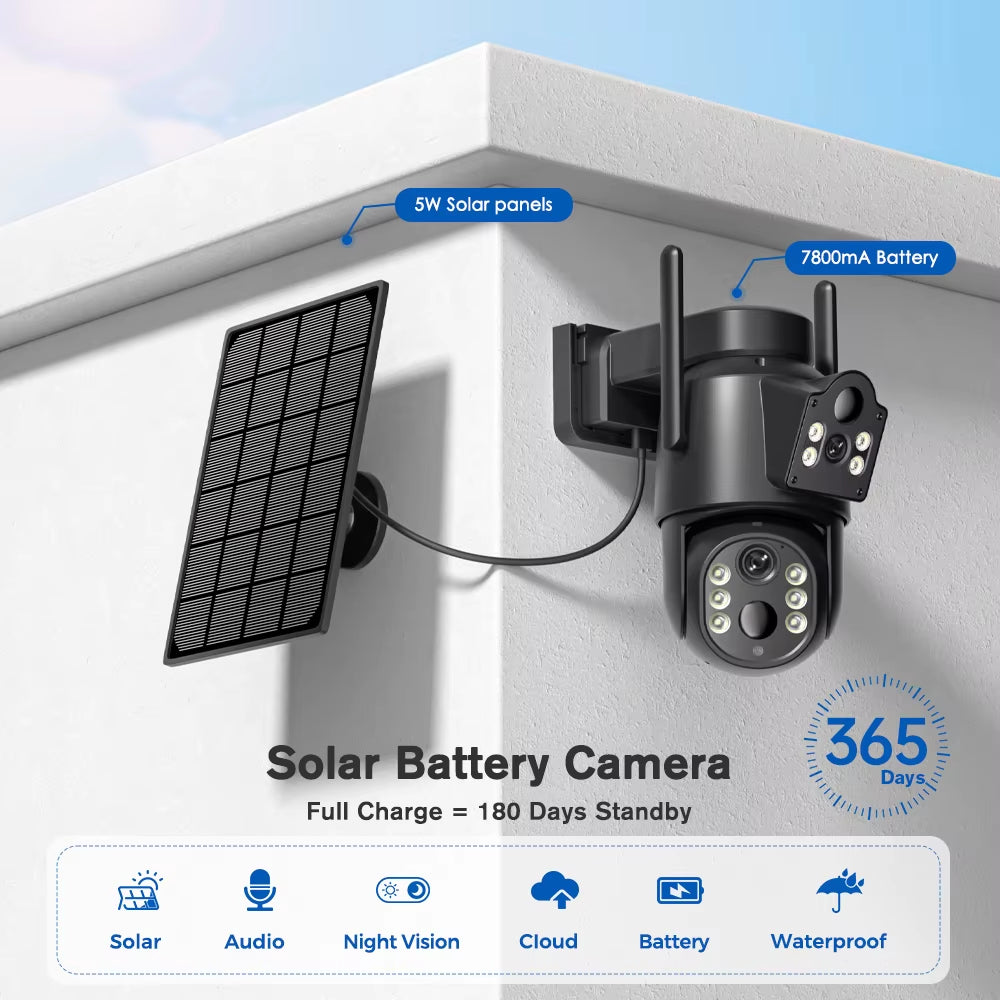 8MP Wifi Solar Camera Outdoor Dual Screens Built-In Battery Solar Panel Wireless CCTV Video Surveillance Camera Icsee