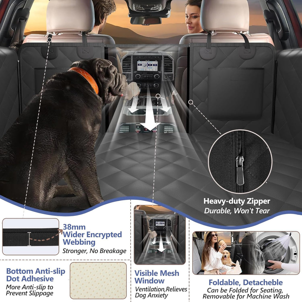 Back Seat Extender for Dogs - Large Space, Hard Bottom Holds 400Lbs, Sturdy Pet Seat Cover for Trucks, Waterproof Backseat Dog Hammock
