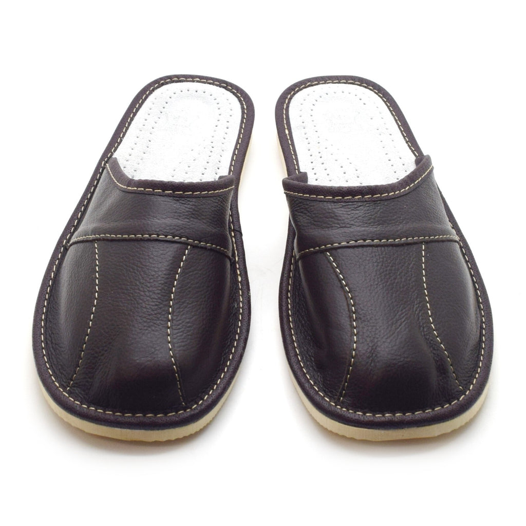 Mens Leather Slippers Mules Dark Brown Size 6 7 8 9 10 11 12 Flip Flop Sandals