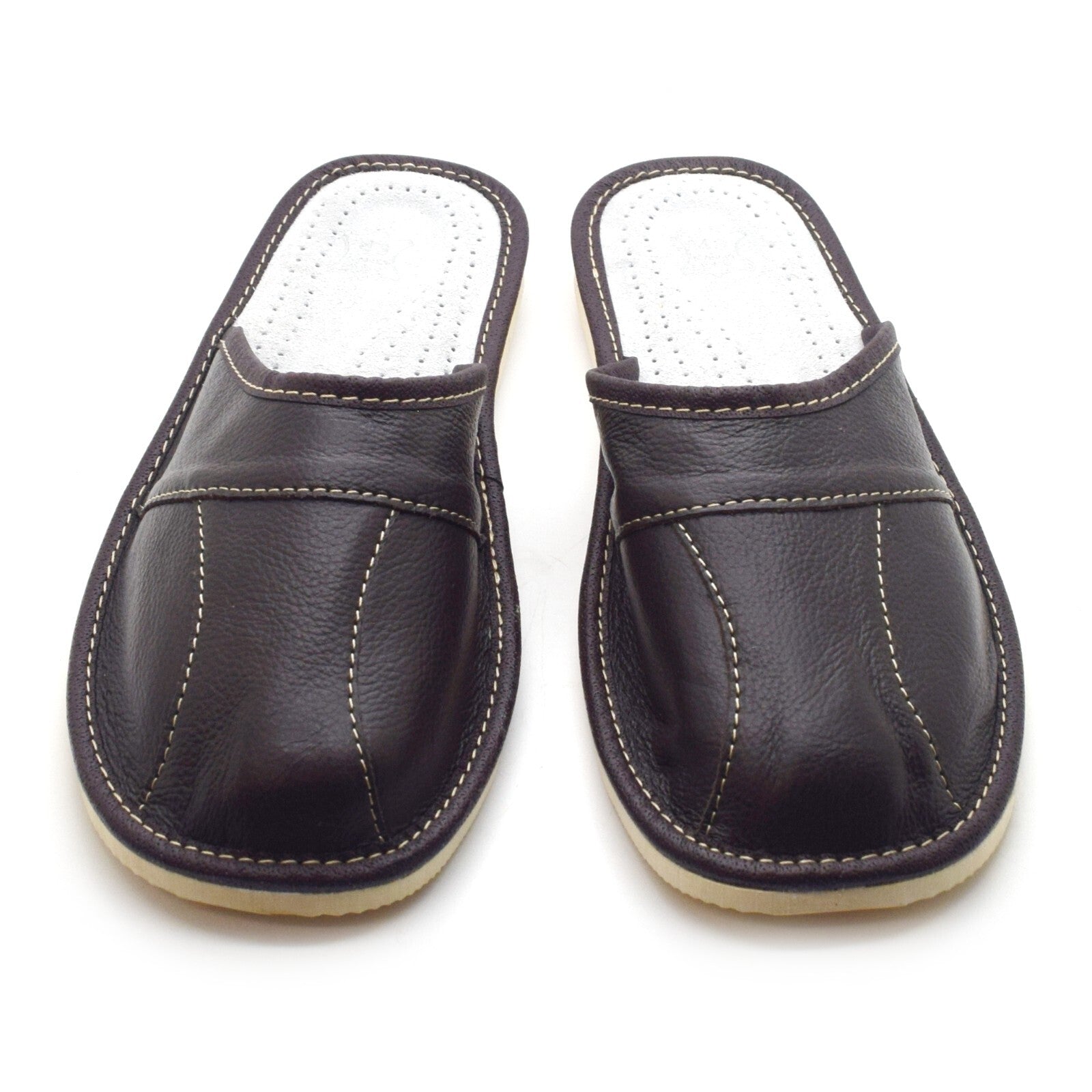 Mens Leather Slippers Mules Dark Brown Size 6 7 8 9 10 11 12 Flip Flop Sandals