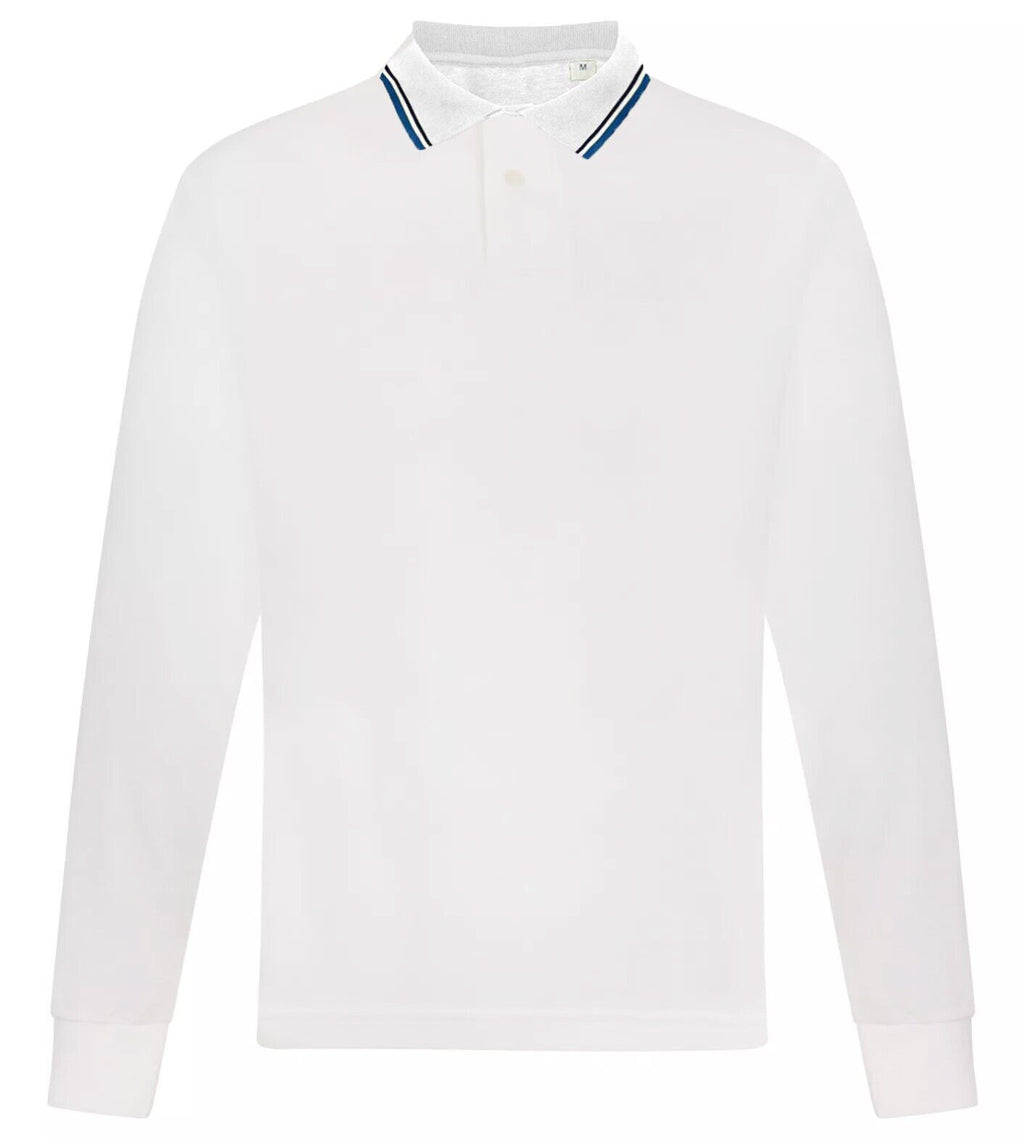 Mens Long Sleeve Polo Shirt Casual Top 2 Button Collared Pique Lightweight