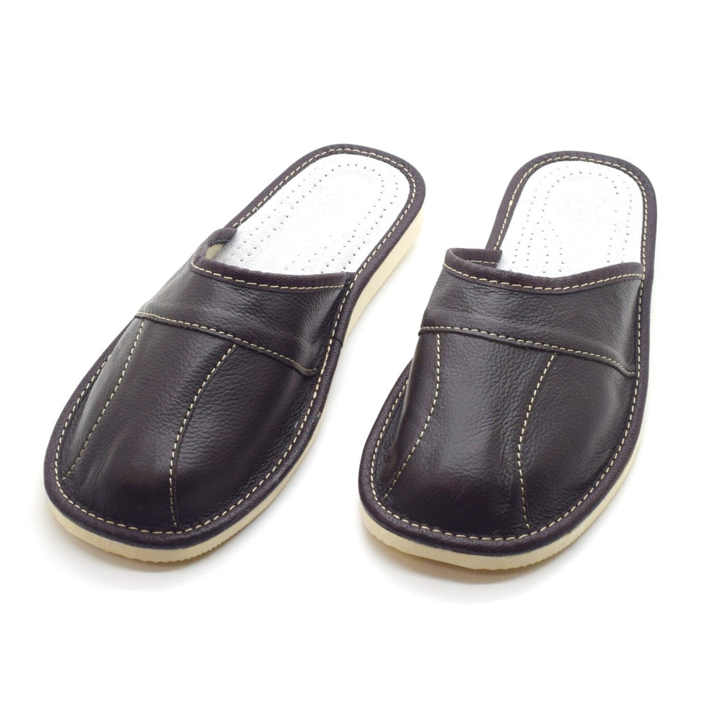 Mens Leather Slippers Mules Dark Brown Size 6 7 8 9 10 11 12 Flip Flop Sandals
