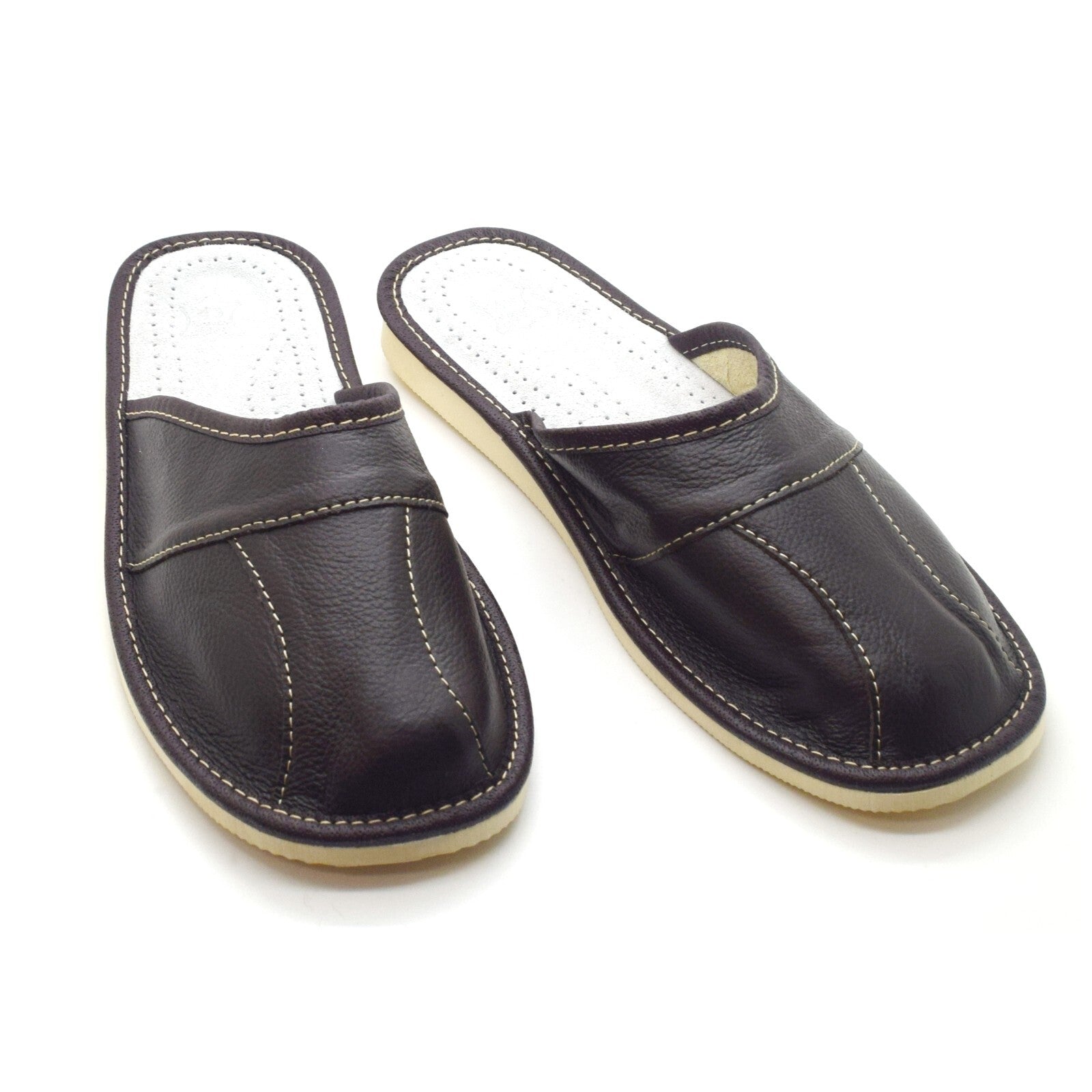 Mens Leather Slippers Mules Dark Brown Size 6 7 8 9 10 11 12 Flip Flop Sandals