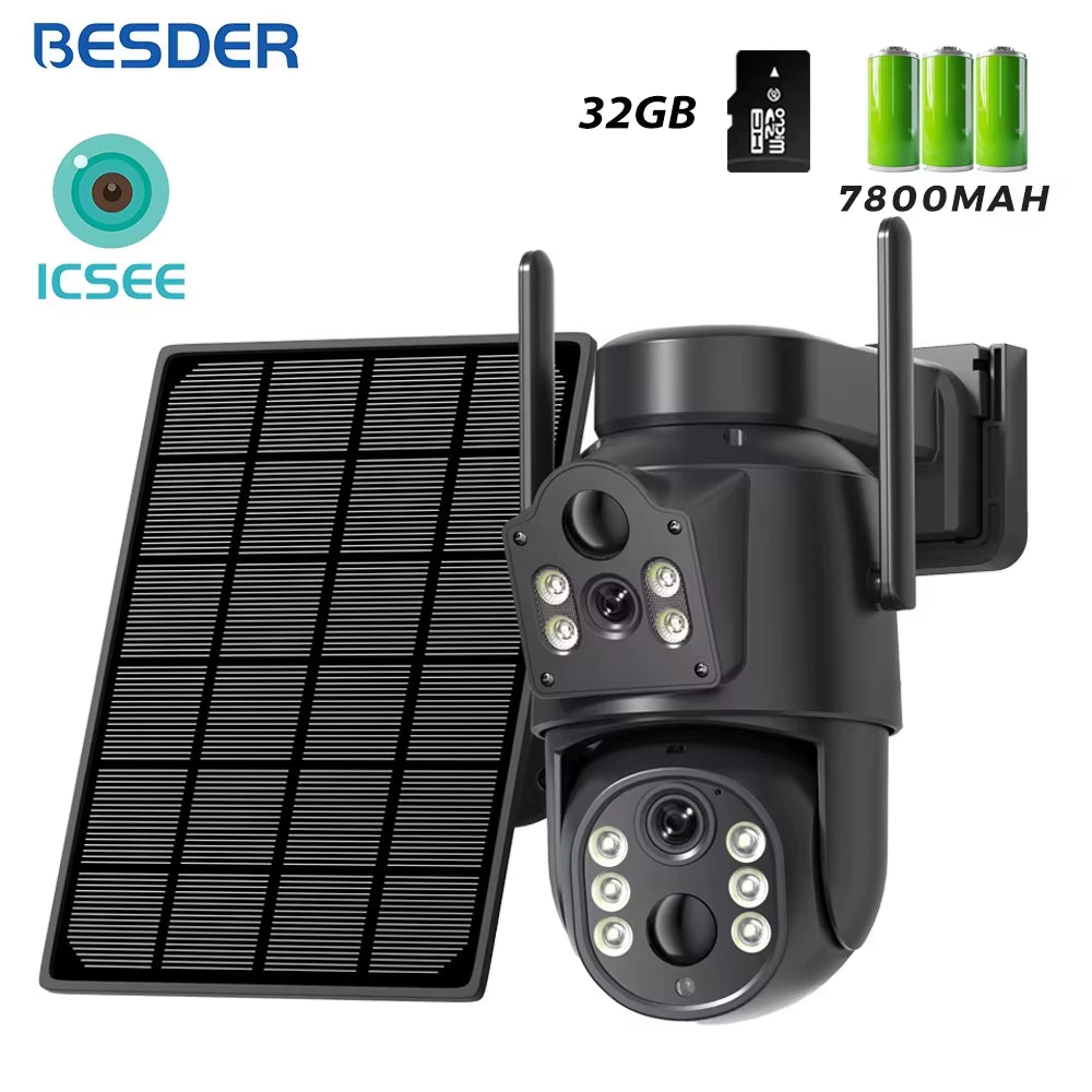 8MP Wifi Solar Camera Outdoor Dual Screens Built-In Battery Solar Panel Wireless CCTV Video Surveillance Camera Icsee