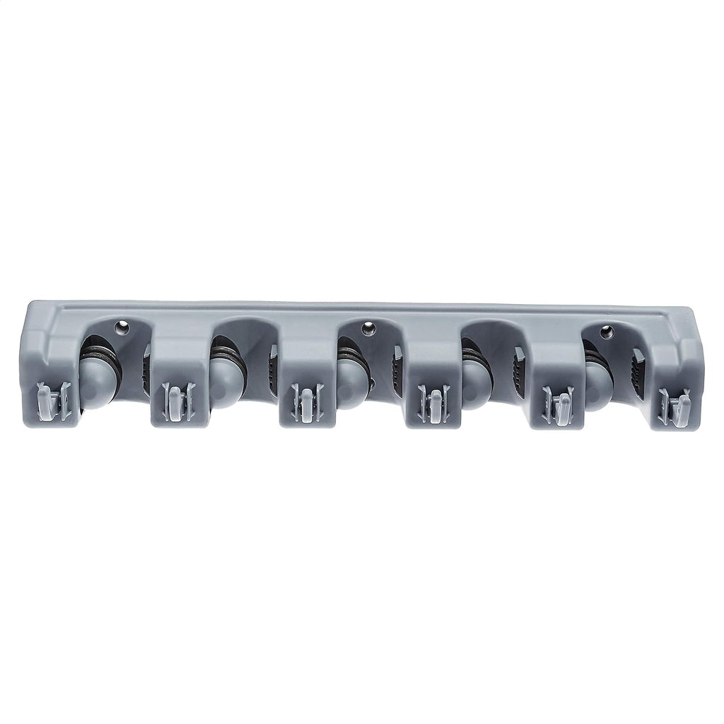 Rectangular Wall Mount Broom Holder and Garden Tool Organizer, 6 Hook and 5 Slot, 43 X 8.5 X 6.2 Cm, Gray