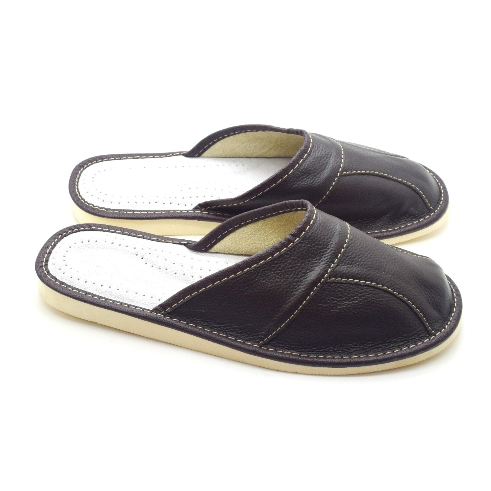 Mens Leather Slippers Mules Dark Brown Size 6 7 8 9 10 11 12 Flip Flop Sandals