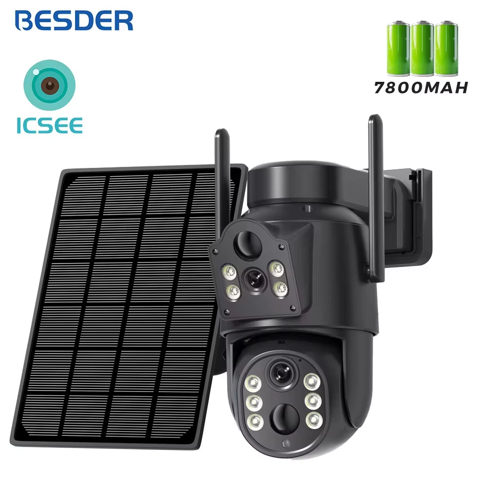 8MP Wifi Solar Camera Outdoor Dual Screens Built-In Battery Solar Panel Wireless CCTV Video Surveillance Camera Icsee