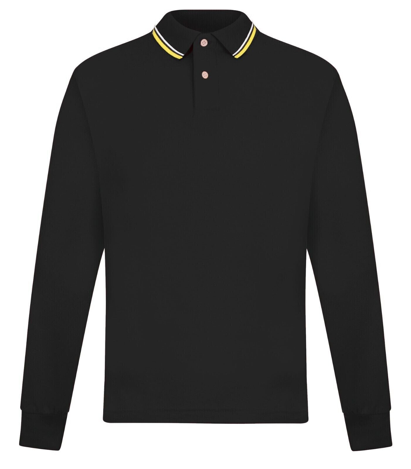 Mens Long Sleeve Polo Shirt Casual Top 2 Button Collared Pique Lightweight