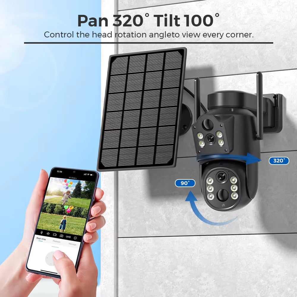 8MP Wifi Solar Camera Outdoor Dual Screens Built-In Battery Solar Panel Wireless CCTV Video Surveillance Camera Icsee