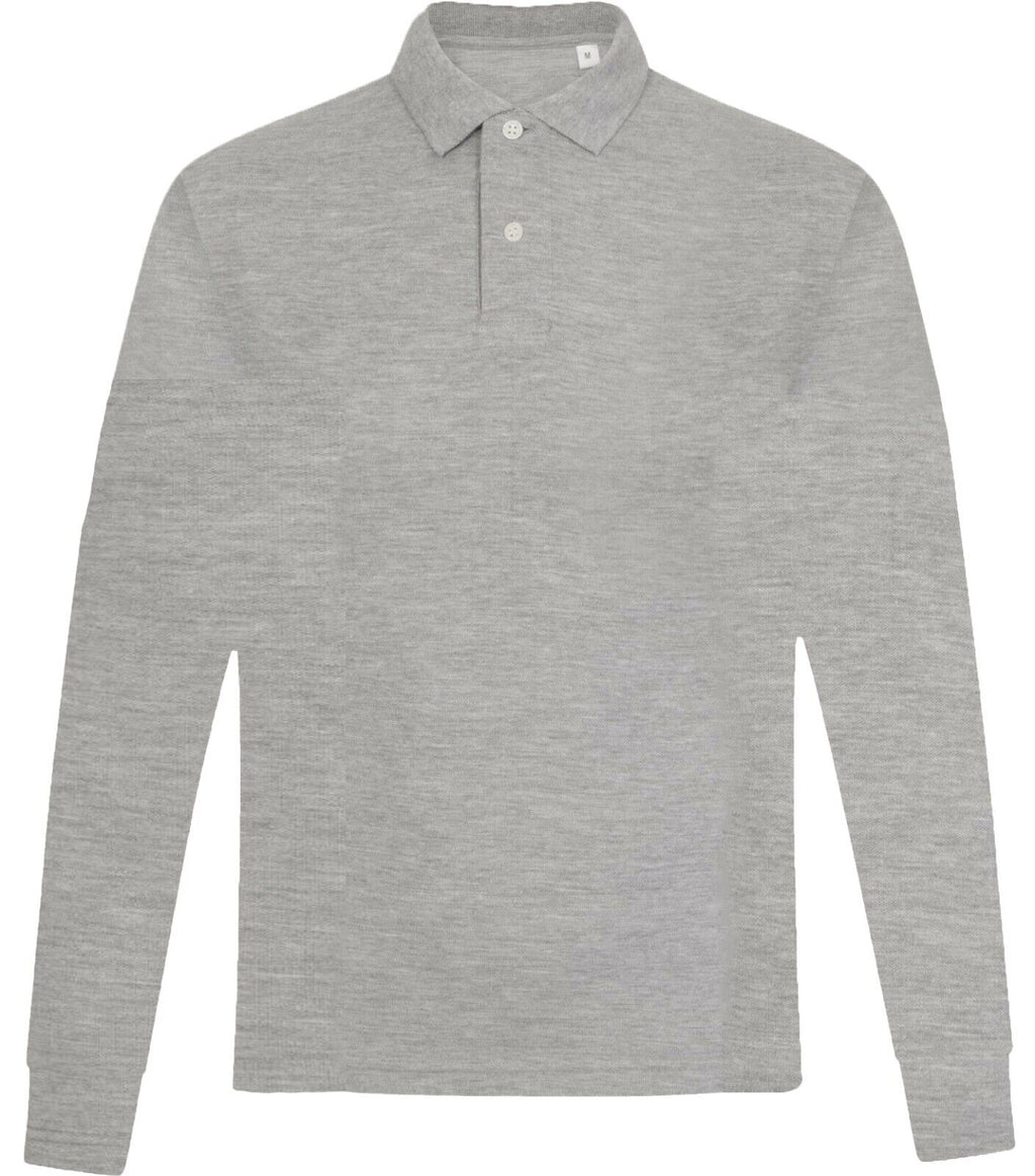 Mens Long Sleeve Polo Shirt Casual Top 2 Button Collared Pique Lightweight