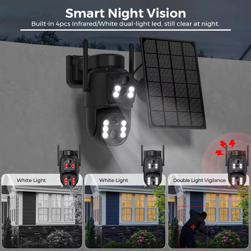 8MP Wifi Solar Camera Outdoor Dual Screens Built-In Battery Solar Panel Wireless CCTV Video Surveillance Camera Icsee