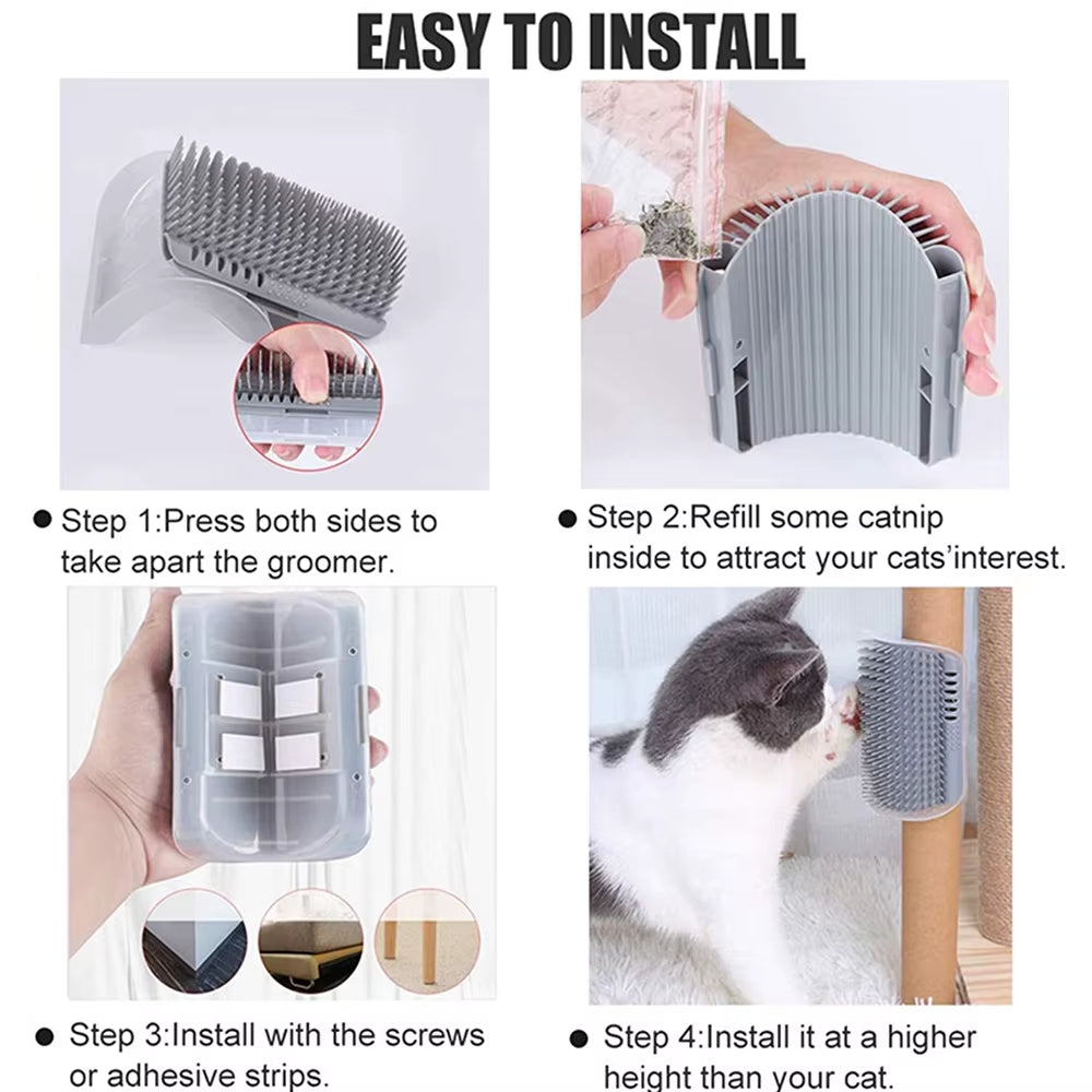 4X Cat Self Groomer Brush Wall Corner Grooming Brush Massage Hair Comb Scratcher