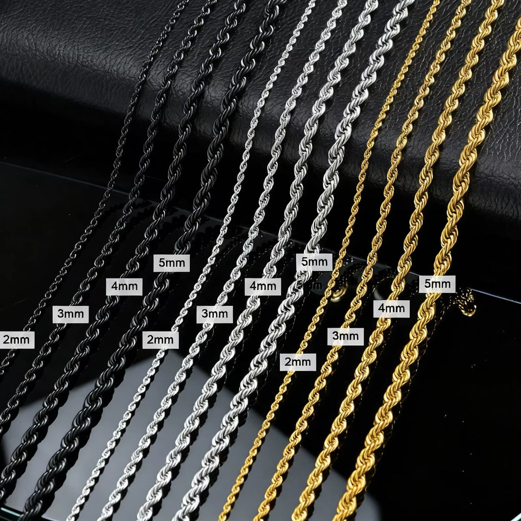 Ropes Long Necklace for Men Women,Stainless Steel Gold Color Twisted Rope Chain Collar,2/3/4/5Mm Punk Basic Waterproof Jewelry
