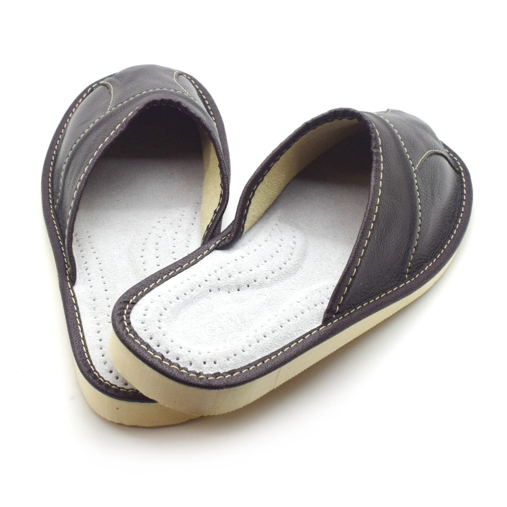 Mens Leather Slippers Mules Dark Brown Size 6 7 8 9 10 11 12 Flip Flop Sandals