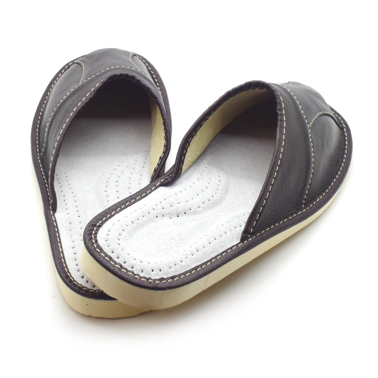 Mens Leather Slippers Mules Dark Brown Size 6 7 8 9 10 11 12 Flip Flop Sandals