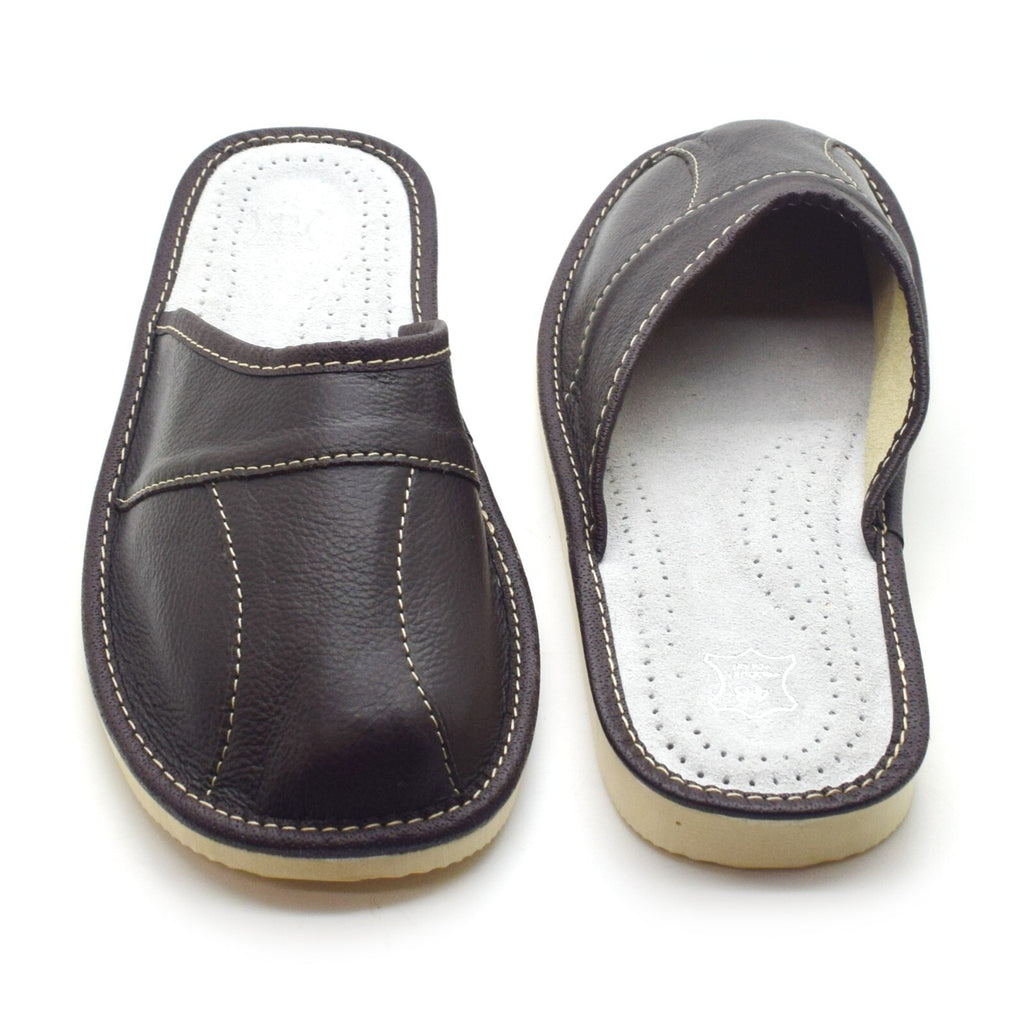 Mens Leather Slippers Mules Dark Brown Size 6 7 8 9 10 11 12 Flip Flop Sandals