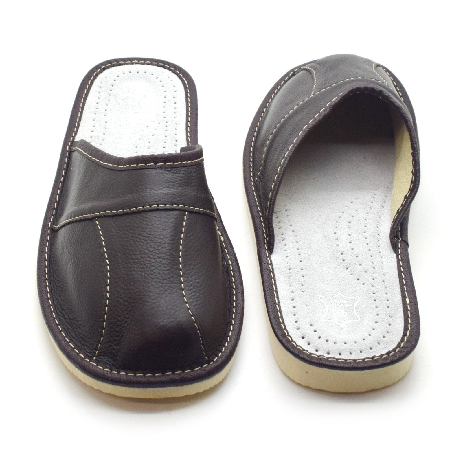 Mens Leather Slippers Mules Dark Brown Size 6 7 8 9 10 11 12 Flip Flop Sandals